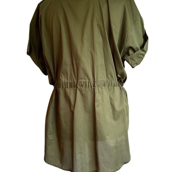 AQUA Olive Green Gathered Tie Waist Shirt Size L NEW - Picture 2 of 7